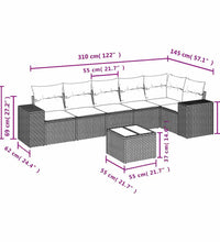 7-tlg. Garten-Sofagarnitur mit Kissen Beige Poly Rattan