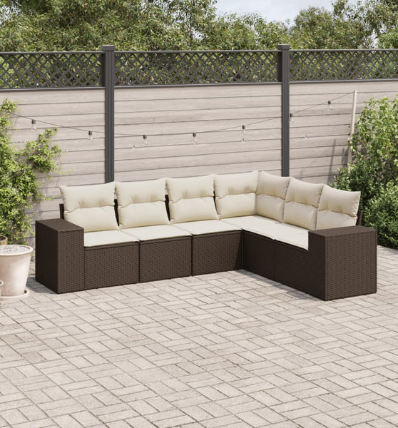 6-tlg. Garten-Sofagarnitur mit Kissen Braun Poly Rattan