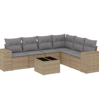 7-tlg. Garten-Sofagarnitur mit Kissen Beige Poly Rattan