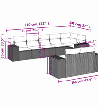 8-tlg. Garten-Sofagarnitur mit Kissen Braun Poly Rattan