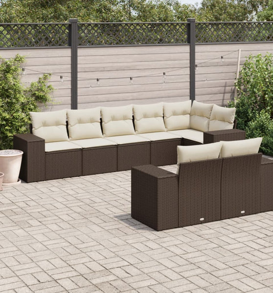 8-tlg. Garten-Sofagarnitur mit Kissen Braun Poly Rattan