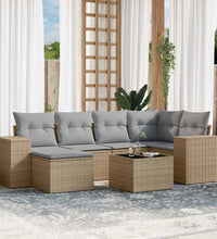 7-tlg. Garten-Sofagarnitur mit Kissen Beige Poly Rattan