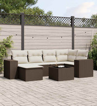 7-tlg. Garten-Sofagarnitur mit Kissen Braun Poly Rattan