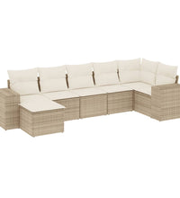 7-tlg. Garten-Sofagarnitur mit Kissen Beige Poly Rattan