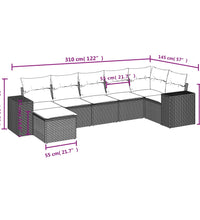 7-tlg. Garten-Sofagarnitur mit Kissen Beige Poly Rattan