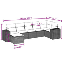 7-tlg. Garten-Sofagarnitur mit Kissen Braun Poly Rattan