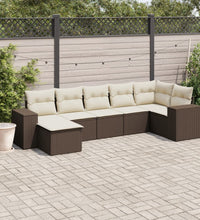 7-tlg. Garten-Sofagarnitur mit Kissen Braun Poly Rattan