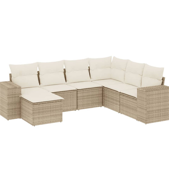 7-tlg. Garten-Sofagarnitur mit Kissen Beige Poly Rattan