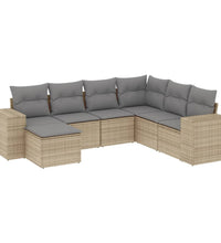 7-tlg. Garten-Sofagarnitur mit Kissen Beige Poly Rattan