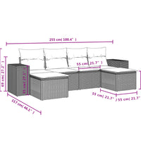 6-tlg. Garten-Sofagarnitur mit Kissen Braun Poly Rattan