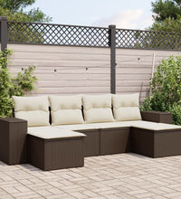 6-tlg. Garten-Sofagarnitur mit Kissen Braun Poly Rattan