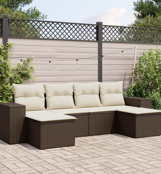 6-tlg. Garten-Sofagarnitur mit Kissen Braun Poly Rattan