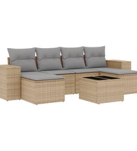 7-tlg. Garten-Sofagarnitur mit Kissen Beige Poly Rattan