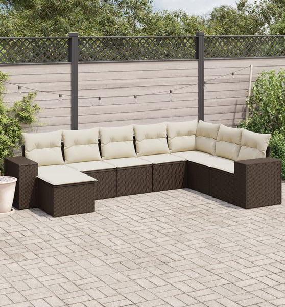 8-tlg. Garten-Sofagarnitur mit Kissen Braun Poly Rattan