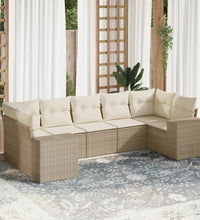 7-tlg. Garten-Sofagarnitur mit Kissen Beige Poly Rattan