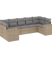 7-tlg. Garten-Sofagarnitur mit Kissen Beige Poly Rattan