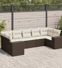 7-tlg. Garten-Sofagarnitur mit Kissen Braun Poly Rattan