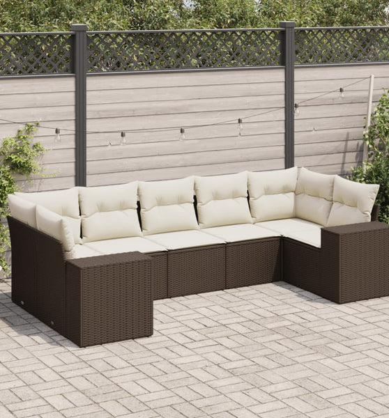 7-tlg. Garten-Sofagarnitur mit Kissen Braun Poly Rattan