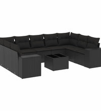 10-tlg. Garten-Sofagarnitur mit Kissen Schwarz Poly Rattan