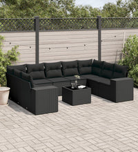 10-tlg. Garten-Sofagarnitur mit Kissen Schwarz Poly Rattan