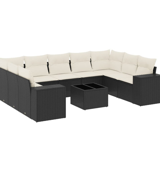 10-tlg. Garten-Sofagarnitur mit Kissen Schwarz Poly Rattan