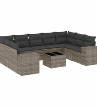 10-tlg. Garten-Sofagarnitur mit Kissen Grau Poly Rattan