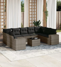 10-tlg. Garten-Sofagarnitur mit Kissen Grau Poly Rattan