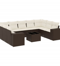 10-tlg. Garten-Sofagarnitur mit Kissen Braun Poly Rattan