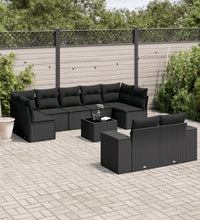 10-tlg. Garten-Sofagarnitur mit Kissen Schwarz Poly Rattan
