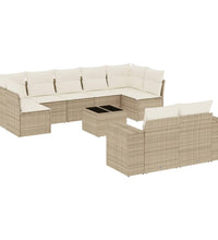 10-tlg. Garten-Sofagarnitur mit Kissen Beige Poly Rattan