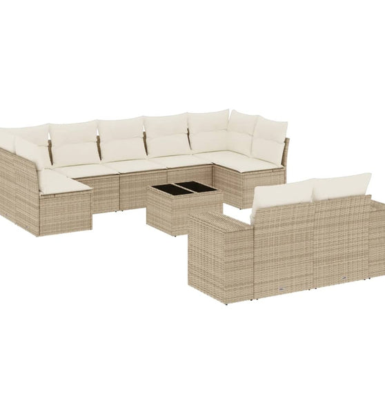 10-tlg. Garten-Sofagarnitur mit Kissen Beige Poly Rattan