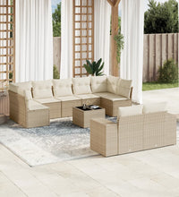 10-tlg. Garten-Sofagarnitur mit Kissen Beige Poly Rattan