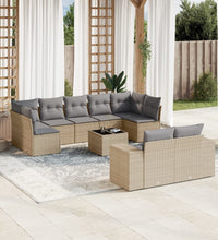 10-tlg. Garten-Sofagarnitur mit Kissen Beige Poly Rattan