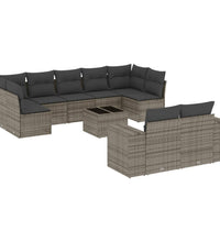10-tlg. Garten-Sofagarnitur mit Kissen Grau Poly Rattan