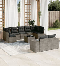 10-tlg. Garten-Sofagarnitur mit Kissen Grau Poly Rattan