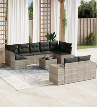10-tlg. Garten-Sofagarnitur mit Kissen Hellgrau Poly Rattan