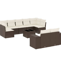10-tlg. Garten-Sofagarnitur mit Kissen Braun Poly Rattan