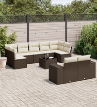 10-tlg. Garten-Sofagarnitur mit Kissen Braun Poly Rattan