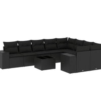 10-tlg. Garten-Sofagarnitur mit Kissen Schwarz Poly Rattan