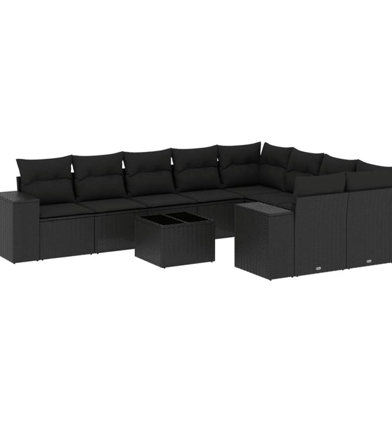 10-tlg. Garten-Sofagarnitur mit Kissen Schwarz Poly Rattan