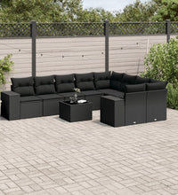 10-tlg. Garten-Sofagarnitur mit Kissen Schwarz Poly Rattan