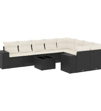 10-tlg. Garten-Sofagarnitur mit Kissen Schwarz Poly Rattan
