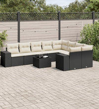 10-tlg. Garten-Sofagarnitur mit Kissen Schwarz Poly Rattan