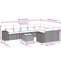 10-tlg. Garten-Sofagarnitur mit Kissen Beige Poly Rattan