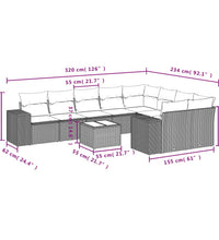 10-tlg. Garten-Sofagarnitur mit Kissen Beige Poly Rattan