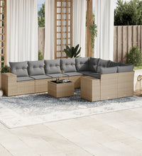 10-tlg. Garten-Sofagarnitur mit Kissen Beige Poly Rattan