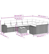 10-tlg. Garten-Sofagarnitur mit Kissen Braun Poly Rattan