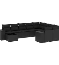 10-tlg. Garten-Sofagarnitur mit Kissen Schwarz Poly Rattan