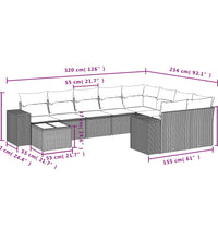 10-tlg. Garten-Sofagarnitur mit Kissen Schwarz Poly Rattan
