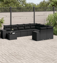 10-tlg. Garten-Sofagarnitur mit Kissen Schwarz Poly Rattan